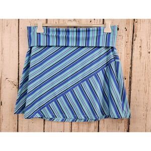 TEHAMA Blue Striped A-Line Skirt Women's Large Casual Jersey Folded Waist‎ euc